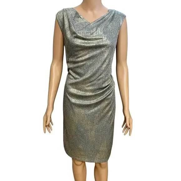 White House Black Market | Dresses | White House Black Market Metallic  Party Dress Size 4 Cowl Neck Ruched Holiday | Poshmark